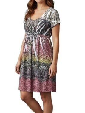 Boho-Style Short Sleeve Dress Rhinestone Accents Paisley Print Size S Juniors